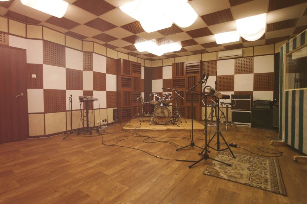 A music studio filled with instruments.